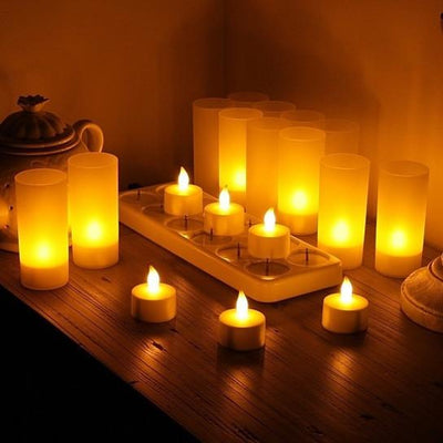 Grace LED Candles Set Of 12 Flameless Votives With Holders