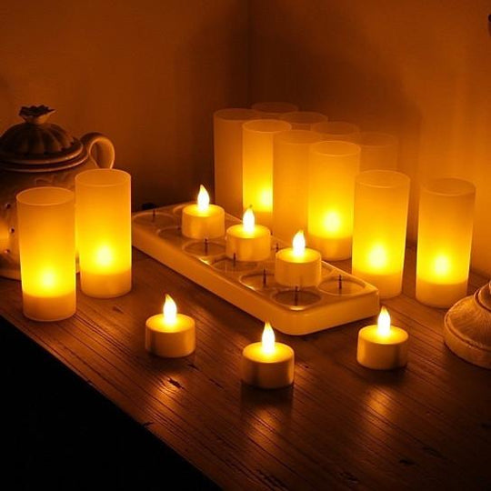 Grace LED Candles Set Of 12 Flameless Votives With Holders